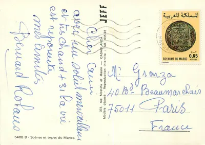 Scènes en types van Marokko — Levendige markt in Marrakech — Uitgever Casablanca, n° 5408 B — Achterkant