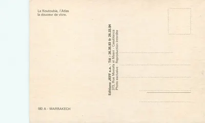 Koutoubia, Atlas — Delikatność życia — Wydawnictwo JEFF s.a. - Marrakech — Rewers