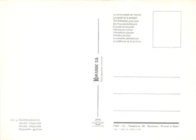 Jardim Majorelle — Marrakech — Editor Komaroc SA — Verso