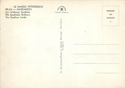 Os túmulos Saadianos — Marrakech — Edição Bertrand — Verso