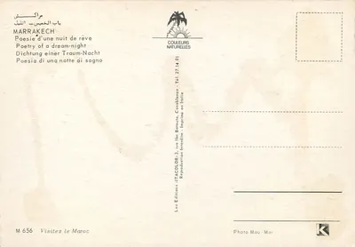 Marrakech — Noite de sonho — Edições Couleurs Naturelles, n° M 656 — Verso