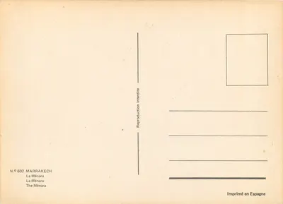 La Ménara — Marrakech — Wydruk w Hiszpanii, nr 602 — Rewers