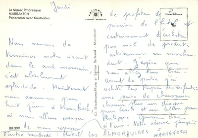 Marrakech — Panorama com Koutoubia — Edição Bertrand — Verso