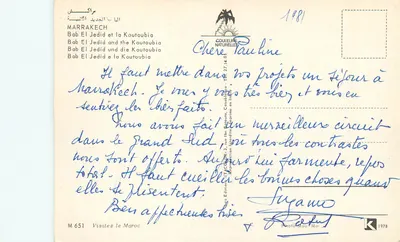 Bab El Jedid e a Koutoubia — Marrakech — Edições Couleurs Naturelles, n° M 651 — Verso