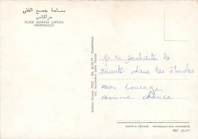 Bilhete postal moderno Marrakech Place Djamaa Lafnaa Marrakech — Verso