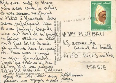 Marrakech — rynkowy, minaret i jeździec — Editions JEFF's.a. — Rewers