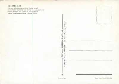Interior das cavalariças e arsenal de Moulay Ismail — Meknès — Edições Librerie Escolar — Verso