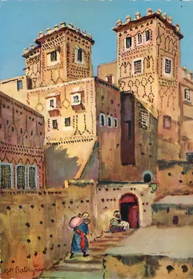 Ouarzazat — Palácio do Khalifa — Gouache de Batelyre