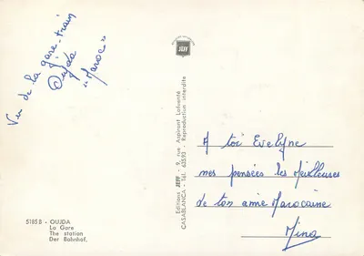 Vista da estação de Oujda — Éditions JEFF — n° 5185 B — Verso