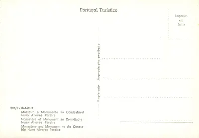 Mosteiro e Monumento ao Conde Nuno Álvares Pereira — Batalha — Portugal Turístico 382/P — Verso