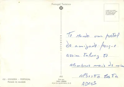 Penedo da Saudade — Coimbra — editor Portugal Turístico, n° 402 — Verso