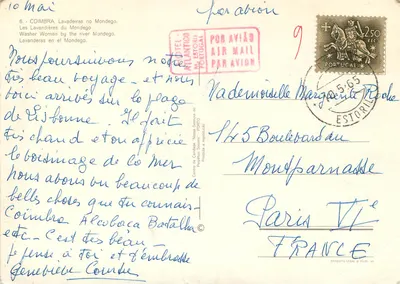 Bilhete postal moderno Portugal Coimbra As Lavadeiras do Mondego — Verso