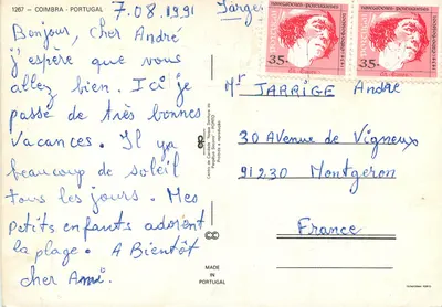 Bilhete postal moderno Portugal Coimbra — Verso
