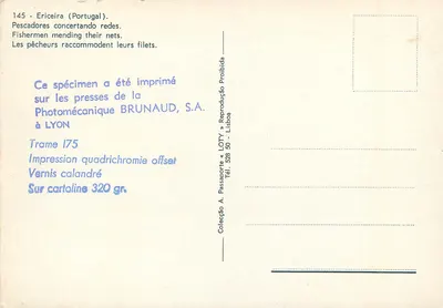 Ericeira (Portugalia) — Rybacy naprawiający sieci — BRUNAUD, S.A. nr 175 — Rewers