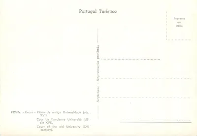 Pátio da antiga Universidade — Évora — editor Portugal Turístico, n° 239/Pr — Verso