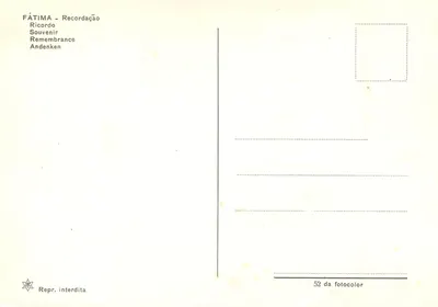 Fátima — Pilgrimages and Apparitions — Repr. interdita, n° 52 da fotocolor — Back