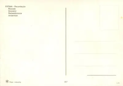 Fátima — Lugar de peregrinação — Repr. interdita n° 357 — Verso