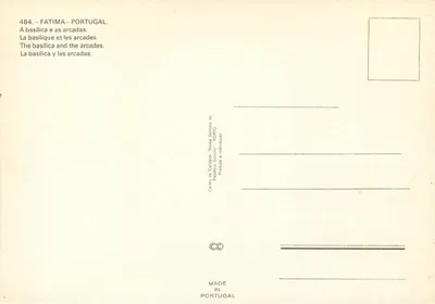 Fátima — Basílica e arcadas — Centro de Caridade 'Notas Santas do Perpétuo Socorro' Porto — Verso