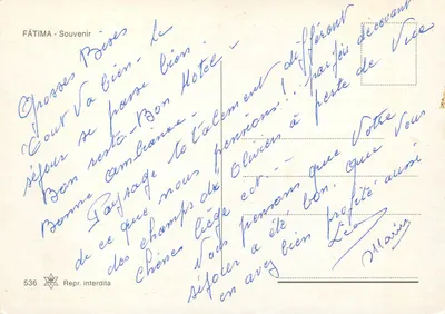 FATIMA — Lembrete — Rep. proibida n° 536 — Verso