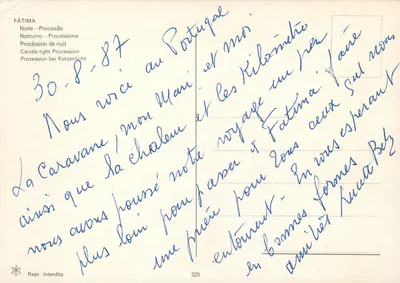 Fátima — Procesja nocna z świecami — wydawnictwo Fátima, n° 325 — Rewers