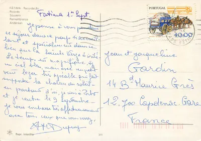 Fátima — Place of the Apparitions — Publisher unknown, no. 311 — Back