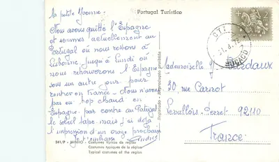 Typowe stroje z regionu — Minho — wydawca Portugal Turístico, n° 341/P — Rewers
