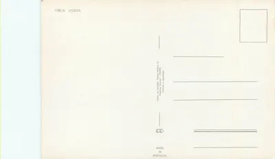 Lisbona - Portugalia — panoramowy widok z Pałacem Banku, Pomnikiem Odkrywców i Aquedutem das Águas Livres — Rewers