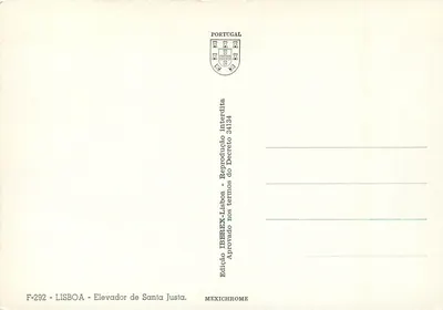 Lisbona - Elevador de Santa Justa — Editore IBEREX, n° F-292 — Verso