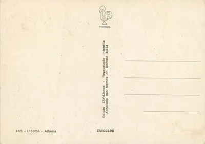 Lisbonne - Alfama — Edição ZAVCOLOR, n° 1226 — Verso