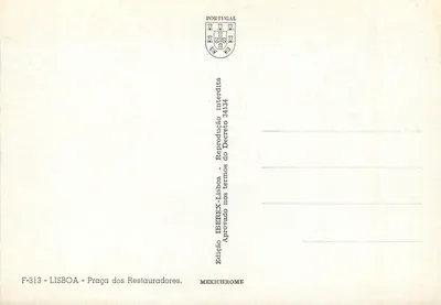 Praça dos Restauradores — Lisboa — Edição IBEREX — Verso