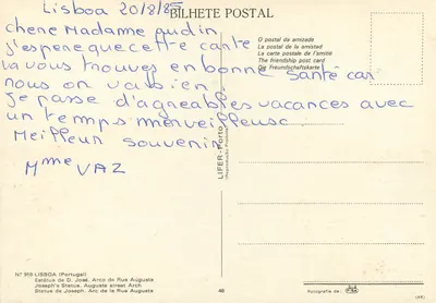 Arco da Rua Augusta — Lisboa — Editor LIFER-Porto, n° 918 — Verso