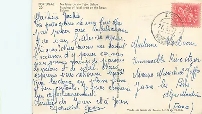 Portugalia — Załadunek lokalnych statków na Tagu — Fotografia J. K. M. (nieczytelny wydawca) — Rewers