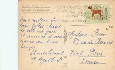 Mosteiro dos Jerônimos — Aspecto noturno — Centro de Cartões Postais, Portugal, n° 207 — Verso