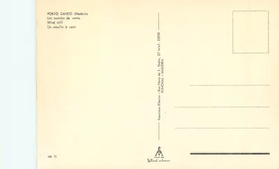 Porto Santo (Madeira) — moinho de vento — Francisco Ribeiro, Funchal — Verso