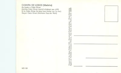 Camara de Lobos (Madeira) — o Cabo Girão (maior rochedo sobre o mar) — Hans Huber KG, MD 130 — Verso