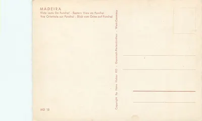 Madeira — Vista oriental de Funchal — editor Hans Huber KG, n° MD 15 — Verso