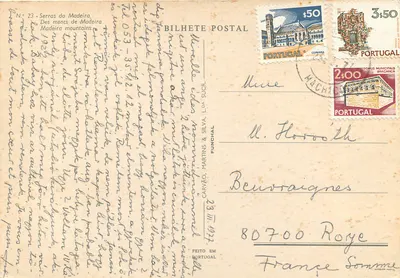 Serras da Madeira — Montes de Madeira — Tarjeta Postal n°23, editor Martins & Silva, Funchal — Reverso