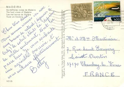 Madeira — Widok panoramiczny i wóz z osiołami — wydawca MD 25 — Rewers