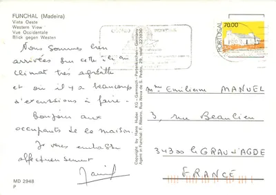 Funchal — Vista ocidental — Direitos reservados por Hans Huber — MD 2948 — Verso