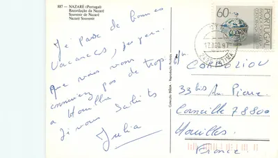 Nazaré — widok plaży i tarasów — Souvenir de Nazaré, n°887 — Rewers