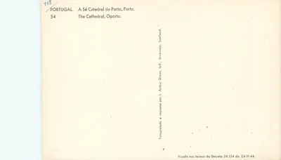Porto — Katedra i kolumna Pokoju — wydawca Arthur Dixon Ltd. — Rewers
