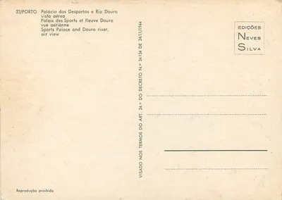 Palácio dos Desportos e Rio Douro — vista aérea — Edições Neves Silva, n° 34134 — Verso