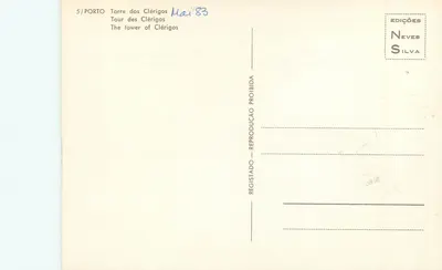 Torre dos Clérigos — Porto — Edições Neves Silva, n°5 — Verso