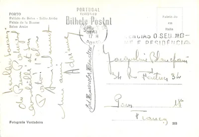 Palácio da Bolsa - Salão Árabe — Porto — Bilhete Postal Turístico n°593 — Verso