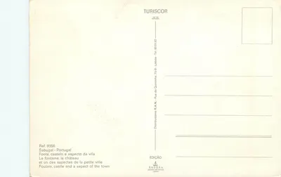 Sabugal — Fontanna, zamek i widok małego miasta — TURISCOR — Rewers