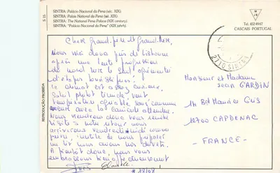 Palácio Nacional da Pena — Sintra — editor JB, n° S 15 — Verso