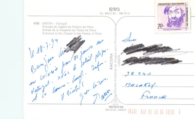 Sintra — Palácio da Pena — Edições Artísticas para Felicitações — Verso