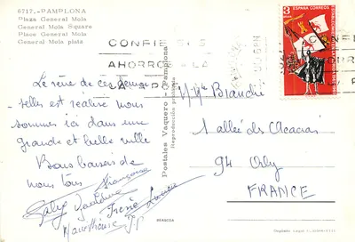 Plaza General Mola — Pampelone — Postales Vaquero — Verso