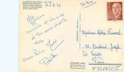 Palma de Mallorca — Detal wzdłuż Paseo Marítimo — wydawca Zerkowitz, nr 1.054 — Rewers