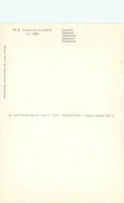 Frontal de altar de Avià — Epifania — Edições Salve, n° Ap. C. 12057 — Verso
